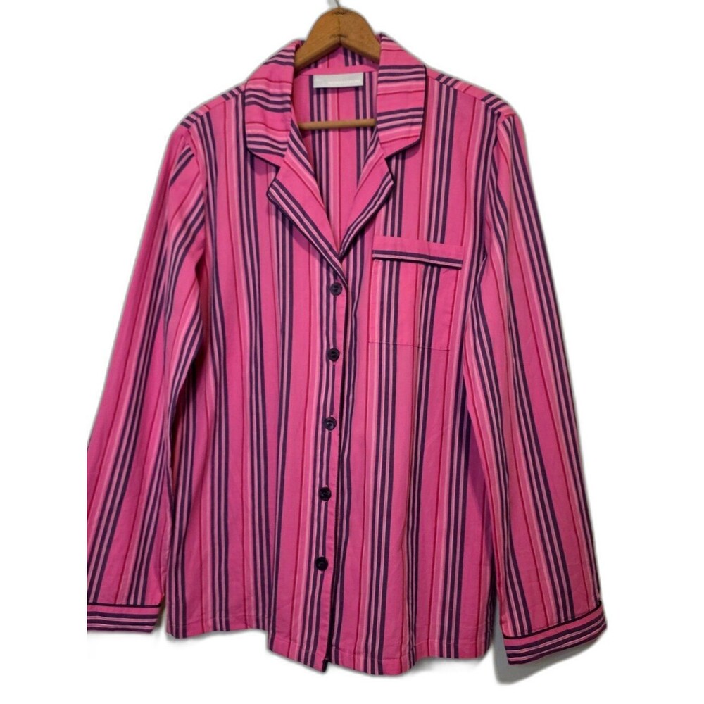 Nordstrom Pink Striped Pajama Top Cotton Button Up Sleep Shirt Long Sleeve Small